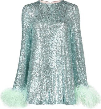 Sequin-Embellished Feather Mini Dress