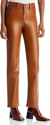 Womens Faux Leather High Rise Straight Leg Pants-AA