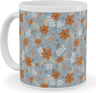 Mugs: Fall Floral Ceramic Mug, White, 11Oz, Blue