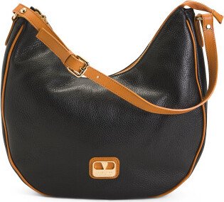 TJMAXX Leather Vacchetta Trim Detail Hobo