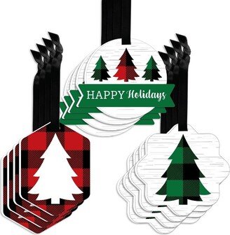 Big Dot of Happiness Holiday Plaid Trees - Assorted Hanging Buffalo Plaid Christmas Party Favor Tags - Gift Tag Toppers - 12 Ct