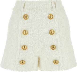 High-Waist Button-Detailed Tweed Shorts