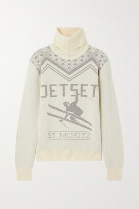 Intarsia Wool Turtleneck Sweater - White