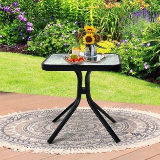 18'' Patio Coffee Side Table with Tempered Glass