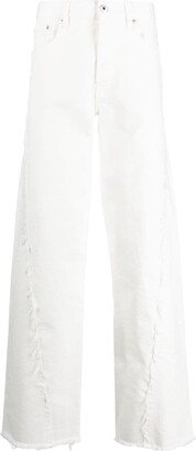 White Frayed Detailed Wide Leg Jeans