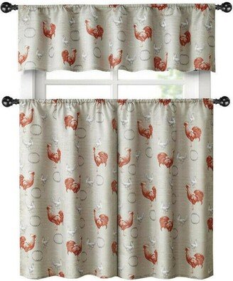 Kate Aurora Living Country Farmhouse Red Rooster Barn 3 Piece Kitchen Curtain Tier & Valance Set