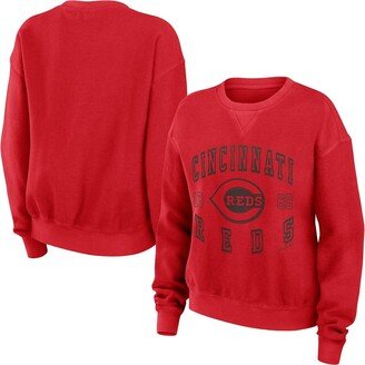 Women's Wear by Erin Andrews Red Distressed Cincinnati Reds Vintage-Like Cord Pullover Sweatshirt