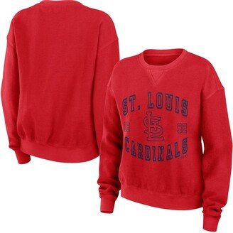 Women's Wear by Erin Andrews Red Distressed St. Louis Cardinals Vintage-Like Cord Pullover Sweatshirt