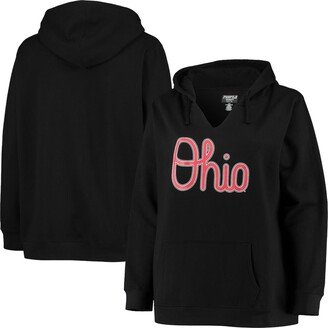 Women's Black Ohio State Buckeyes Plus Size Notch Neck Team Pullover Hoodie