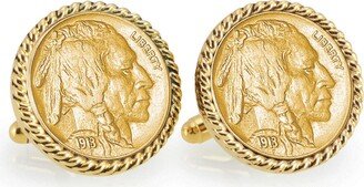 American Coin Treasures Gold-Layered 1913 First-Year-Of-Issue Buffalo Nickel Rope Bezel Coin Cuff Links