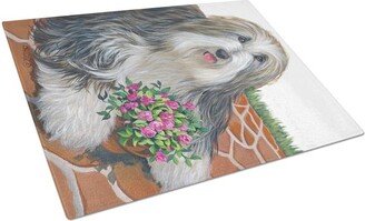 PPP3141LCB Bearded Collie Pot Of Roses Glass Cutting Board