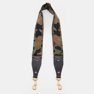Green Camouflage Fabric and Leather Guitar Shoulder Bag Strap