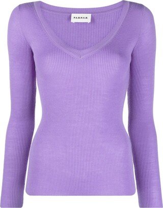 V-neck ribbed wool jumper