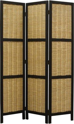 Cottage Style 3 Panel Room Divider with Willow Weaving - 67 H x 2 W x 47 L Inches