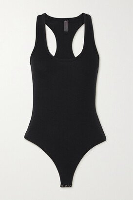 Luxury Ribbed Stretch Cotton And Modal-blend Bodysuit - Black