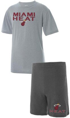 Concepts Sport Men's Gray, Heathered Charcoal Big and Tall Miami Heat T-shirt and Shorts Sleep Set - Gray, Heathered Charcoal