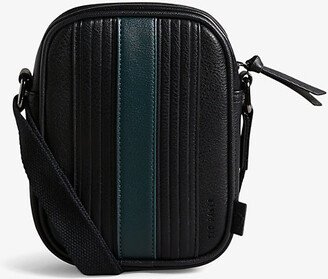 Mens Black Evver Striped PU Leather Flight bag