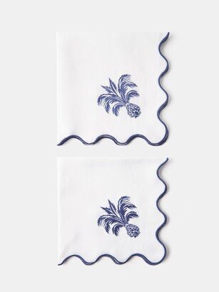 Aquazzura Casa Set Of Two Ananas Embroidered Linen Napkins