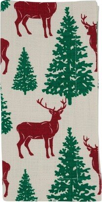 Saro Lifestyle Deer and Christmas Trees Cotton Table Napkins (Set of 4)