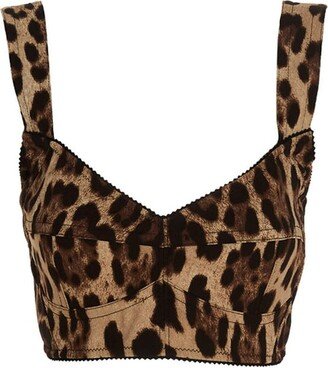 Leopard Printed Cropped Bustier Top