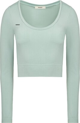 Women's Plant-Stretch Long Sleeve Cropped Top — Eucalyptus Blue XXS