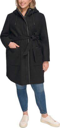 Women's Plus Size Faux-Fur Hooded Belted Coat