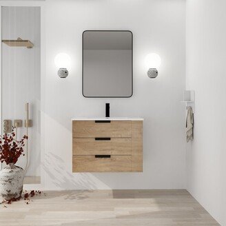 Jims Maison 30 Inch Wall Mounted Plywood Bathroom Vanity with Resin Basin and Drawers