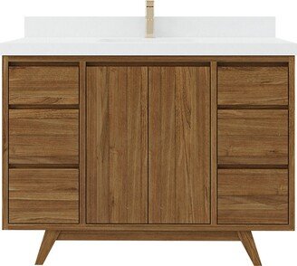 48 In. W X 22 D Madison Teak Single Sink Bathroom Vanity in Dark Natural With Quartz Or Marble Countertop | Mid Century Modern