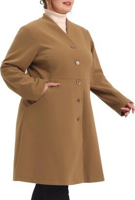 Agnes Orinda Women's Plus Size Trendy Elegant V Neck Single Breasted Long Fleece Coats Camel 4X