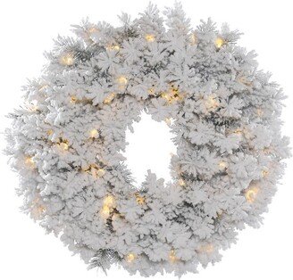 Flocked Alaskan Artificial Christmas Wreath, Pure White Single Mold LED Mini Lights