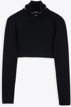 Cropped Knit Turtleneck Black cropped sweater with choker detail - Cropped knit turtleneck