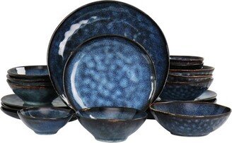 20pc Lucca Round Stoneware Triple Bowl Dinnerware Set Blue