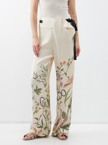 Memoria floral-print satin trousers