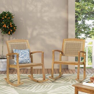 Welby Outdoor Acacia Wood and Wicker Outdoor Rocking Chair