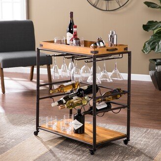 SEI Furniture Maya Modern Farmhouse Black Wood Bar Cart