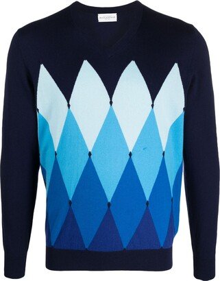 argyle-knit V-neck jumper-AA