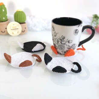 Handmade Cat Coaster Crochet, Amigurumi Coaster, Mug Rug, Kitten Housewarming Gift, Home Decor