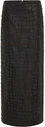 Snake Etched leather maxi skirt-AA