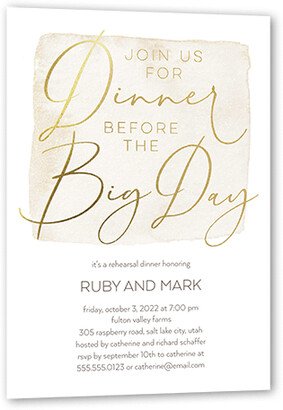 Rehearsal Dinner Invitations: Big Day Script Rehearsal Dinner Invitation, White, 5X7, Luxe Double-Thick Cardstock, Square