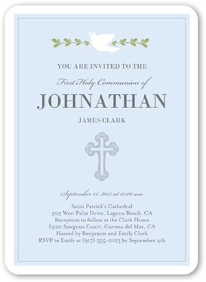 First Communion Invitations: Graceful Dove Communion Invitation, Blue, Matte, Signature Smooth Cardstock, Rounded