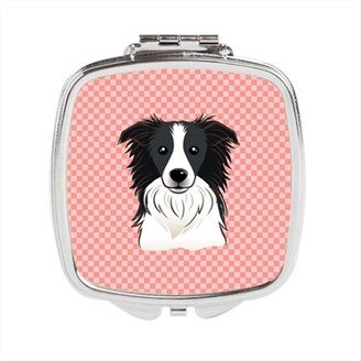 BB1241SCM Checkerboard Pink Border Collie Compact Mirror, 2.75 x 3 x .3 In.