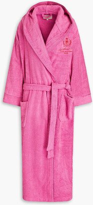 Embroidered cotton-terry hooded bathrobe