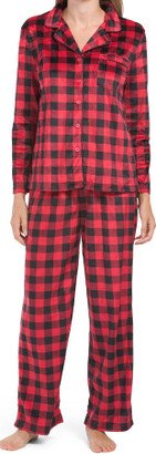 TJMAXX Long Sleeve Buffalo Plaid Fleece Notch Pajama Set For Women