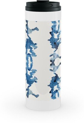 Travel Mugs: Small Rorschach Stripe - Indigo Blues Stainless Mug, White, 16Oz, Blue