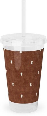 Travel Mugs: Bohemian Aztec Simple - Brandywine Acrylic Tumbler With Straw, 16Oz, Brown