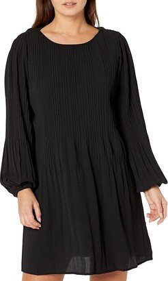 Pleat Release Mini Dress (Black) Women's Clothing