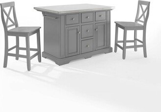 Julia Stainless Steel Top Island with 2 X-Back Stools