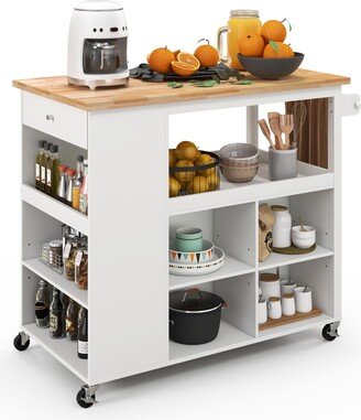 Kitchen Island Trolley Cart on Wheels with Storage Open Shelves & Drawer
