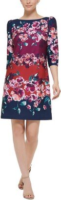 Womens Floral Print Knee Shift Dress