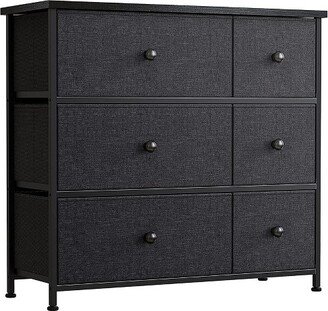 REAHOME 6 Drawer Steel Frame Bedroom Storage Organizer Chest Dresser with Waterproof Top, Adjustable Feet, and Wall Safety Attachment, Black Grey